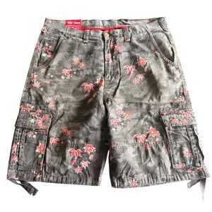 Jordan Craig Mens Floral Camo Cargo Shorts Grey Red Size 40 Streetwear Utility